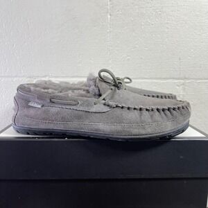 LL Bean Wicked Gray Suede Shearling Lined Moccasin Slippers Slip On Men's 11 M